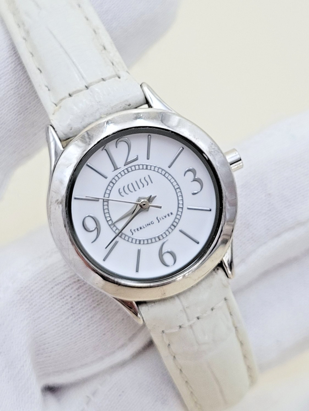 Ecclissi 23650 Women's Sterling Silver Quartz Wristwatch White Croc Leather